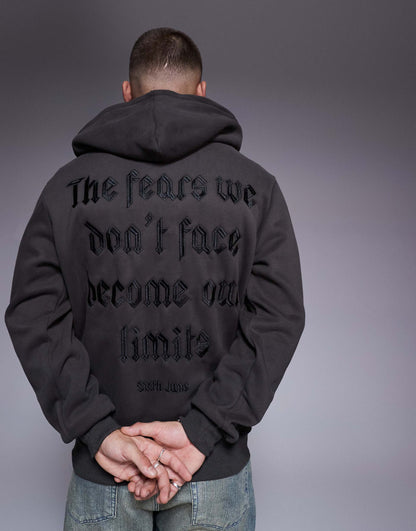 Back Printed Quote Zip Hoodie