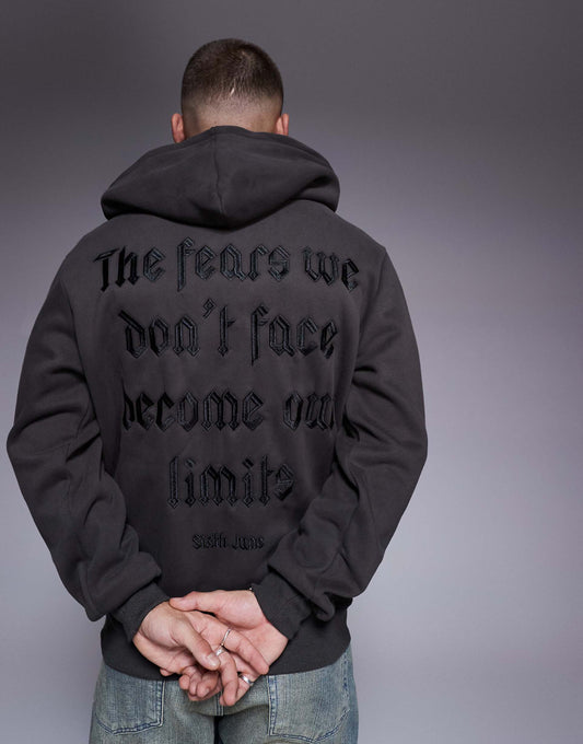 Back Printed Quote Zip Hoodie