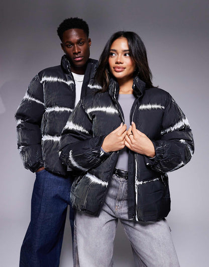Unisex Pleated Two Tone Puffer Jacket