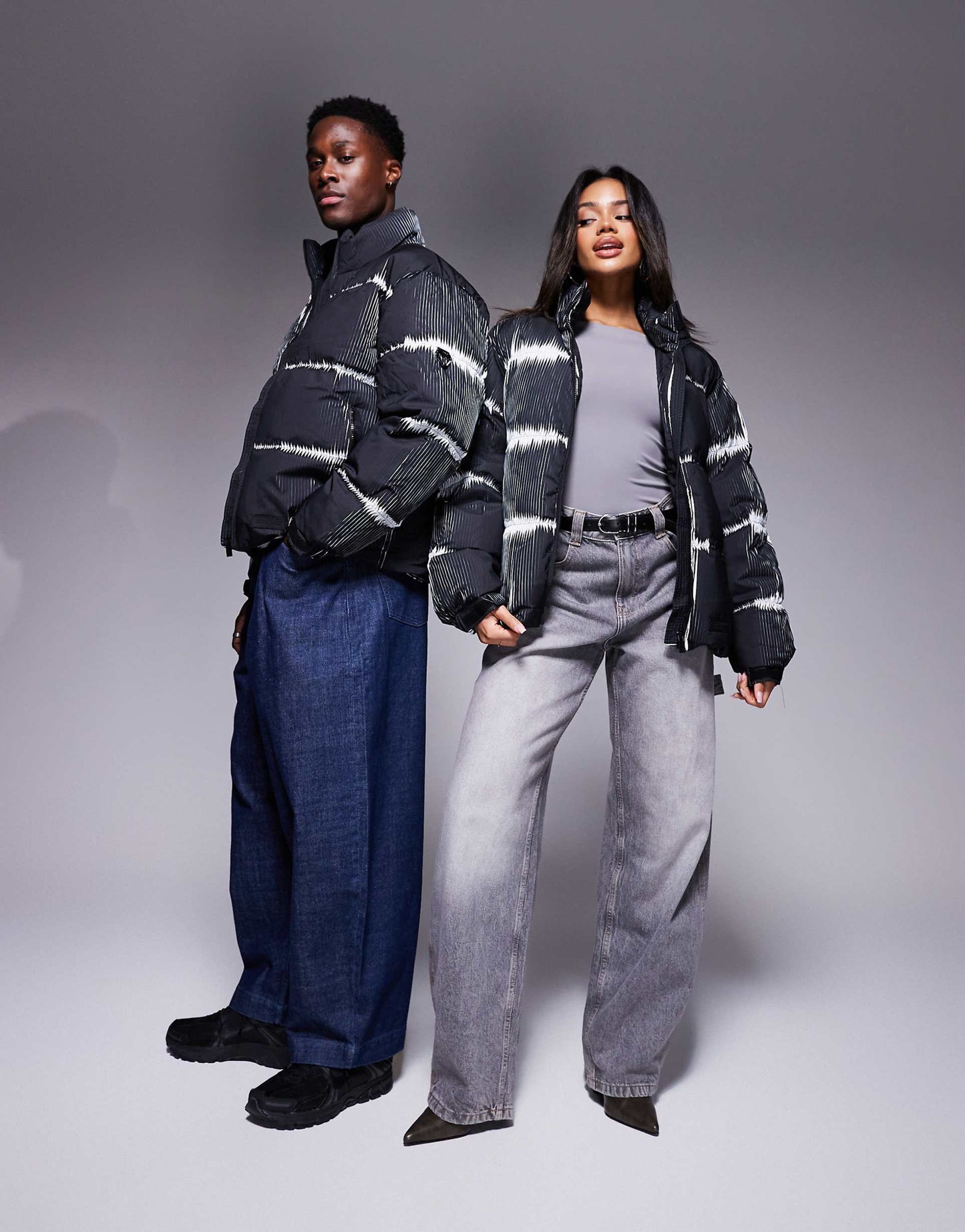 Unisex Pleated Two Tone Puffer Jacket