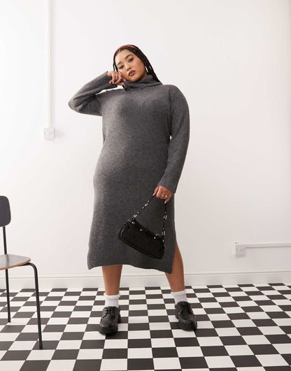 Curve High Neck Knitted Midi Jumper Dress