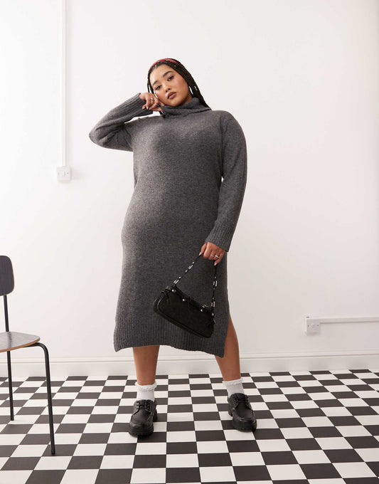 Curve High Neck Knitted Midi Jumper Dress