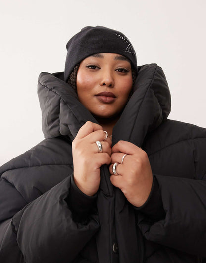Curve Longline Padded Coat With Oversized Hood