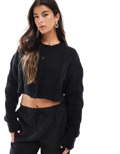 Premium Cropped Cable Knit Cardigan