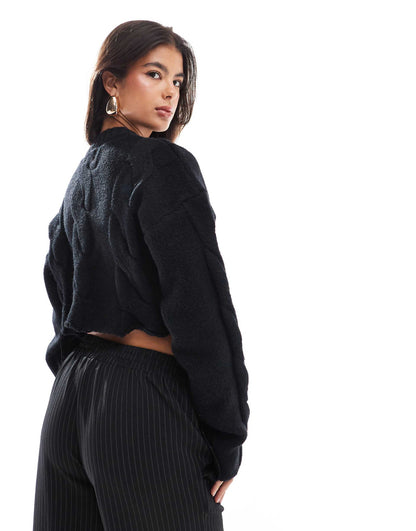 Premium Cropped Cable Knit Cardigan