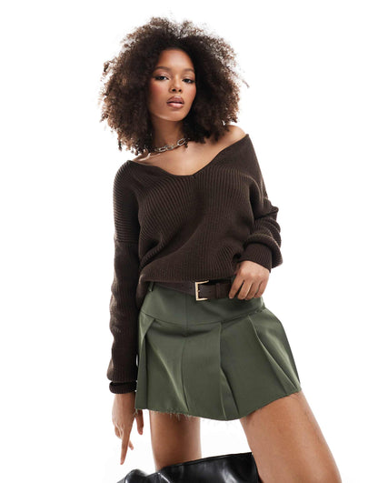 Cotton Sweetheart Plunge Neck Jumper