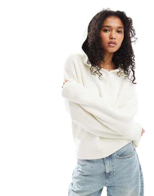 Premium Cotton Hooded Button Detail Jumper