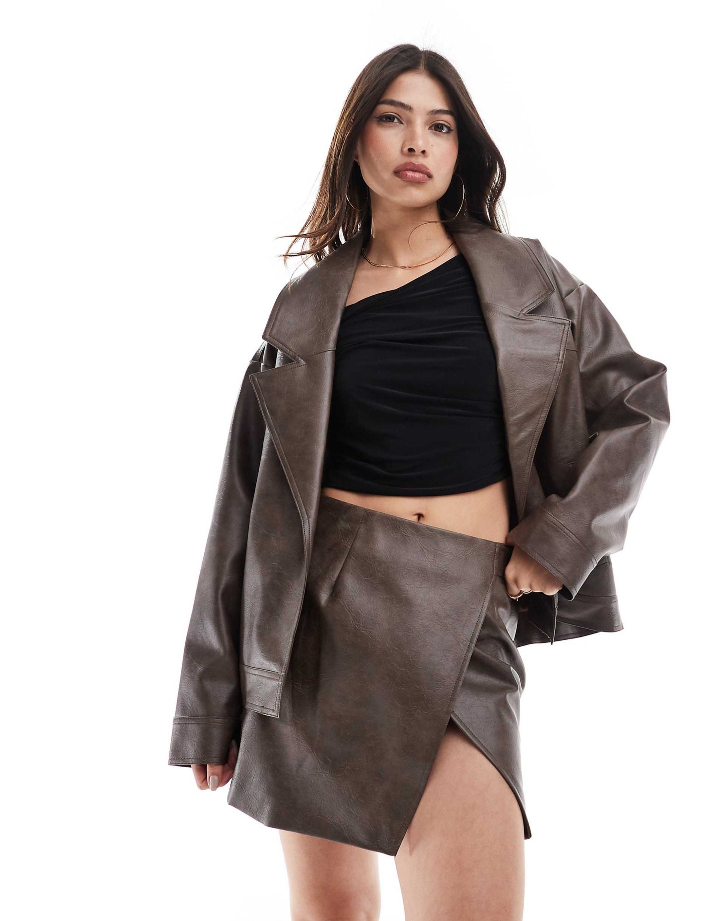 Leather Look Oversized Collar Jacket Co-Ord