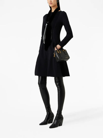 Ribbed-Bib Long-Sleeved Dress