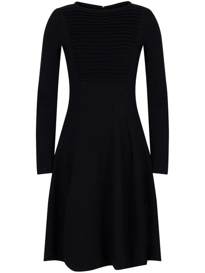 Ribbed-Bib Long-Sleeved Dress