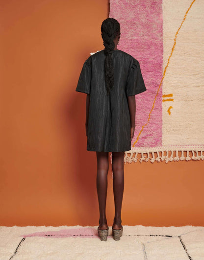 Bow Detail Textured Mini Dress