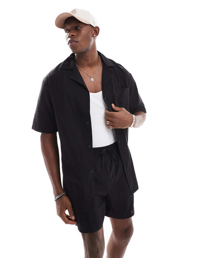 Textured Short Sleeve Beach Shirt