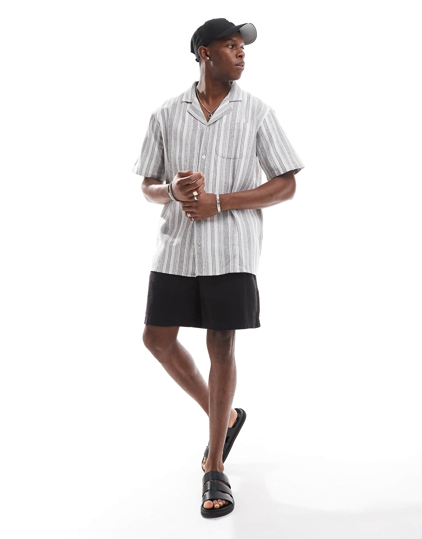 Textured Stripe Short Sleeve Beach Shirt