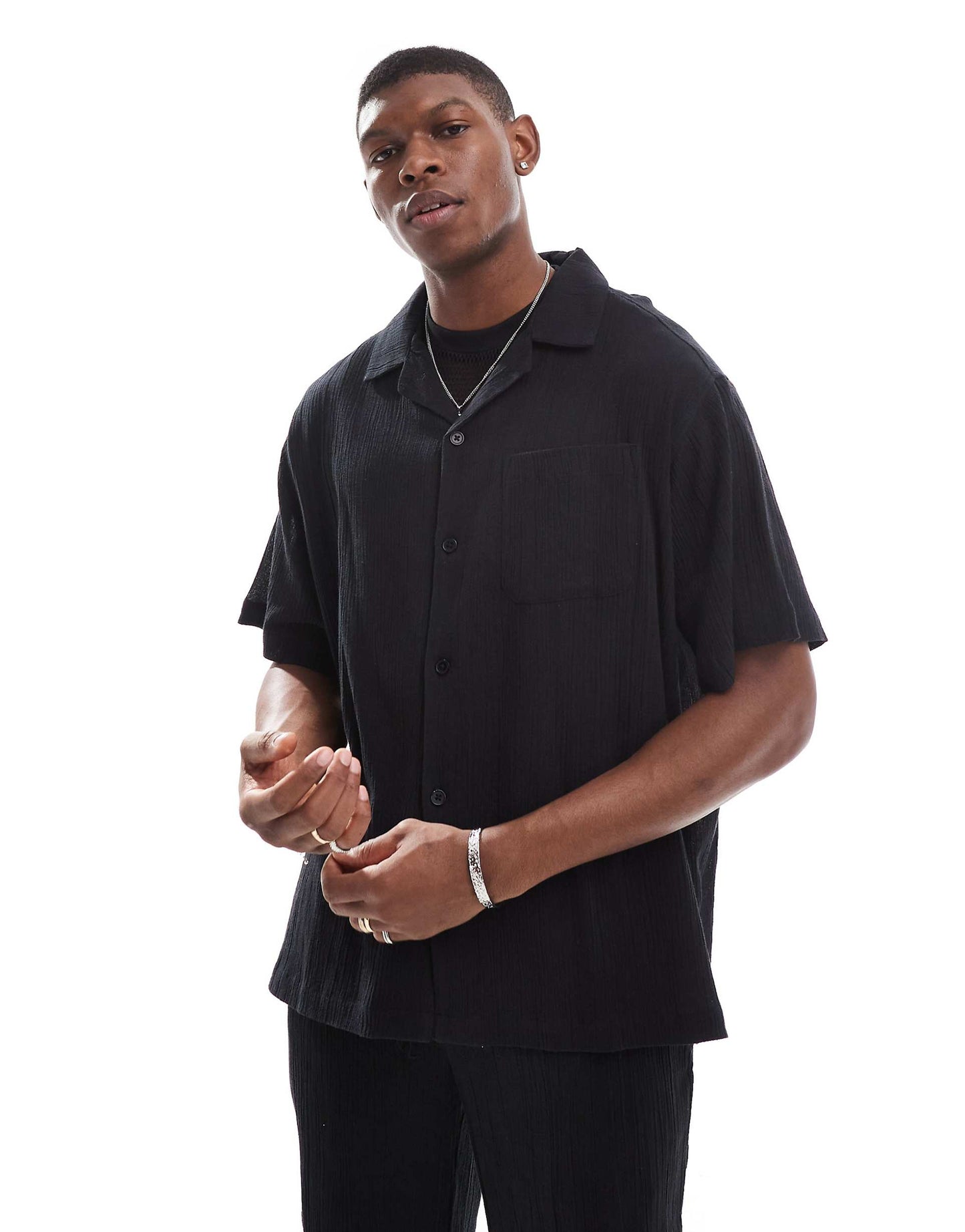Textured Short Sleeve Beach Shirt Co-Ord