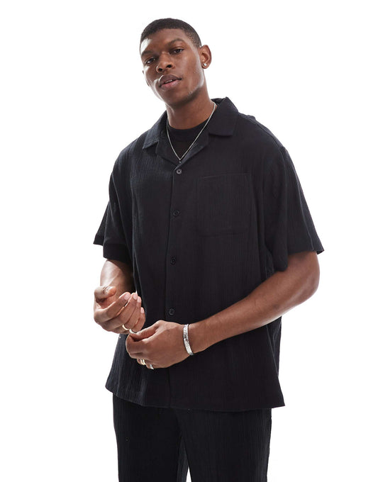 Textured Short Sleeve Beach Shirt Co-Ord