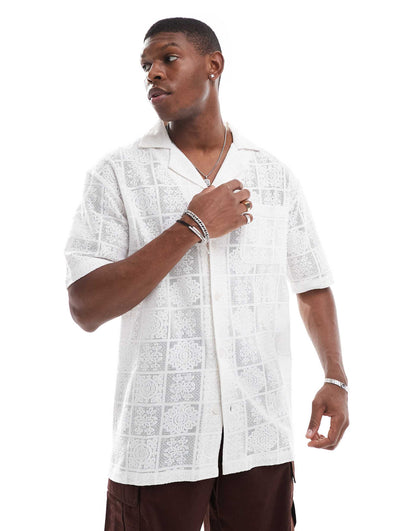 Crochet Short Sleeve Beach Shirt