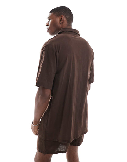 Textured Short Sleeve Beach Shirt Co-Ord