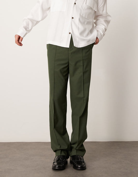 Smart High Waist Straight Leg Trousers With Pintucks