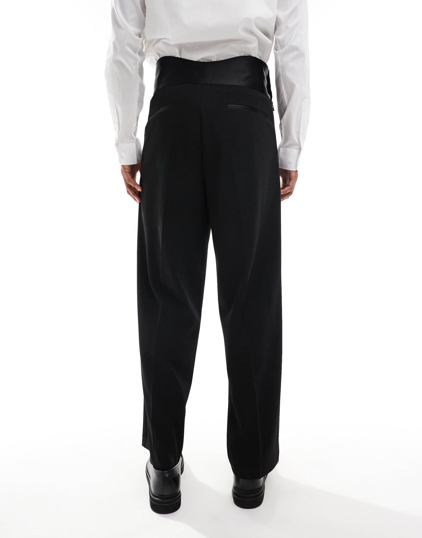 Wide Leg Tuxedo Trousers With Cummerbund Waistband