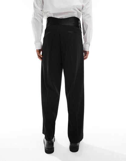 Wide Leg Tuxedo Trousers With Cummerbund Waistband