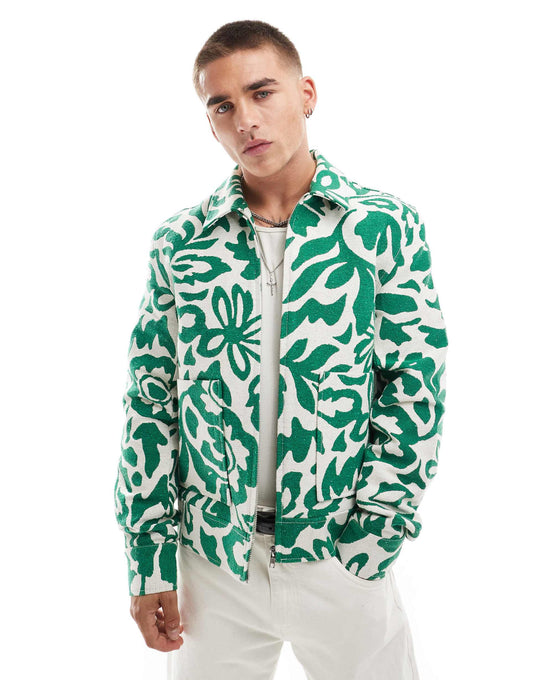 Floral Jacquard Harrington Jacket