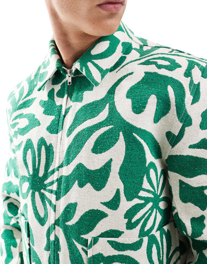 Floral Jacquard Harrington Jacket