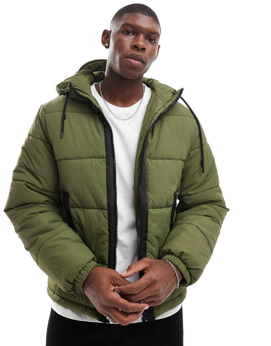 Nylon Puffer Jacket With Contrast Trims