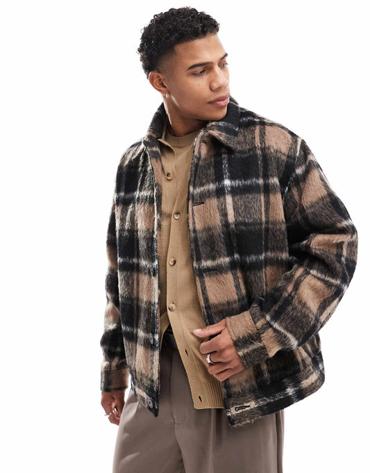 Wool Look Oversized Harrington Jacket