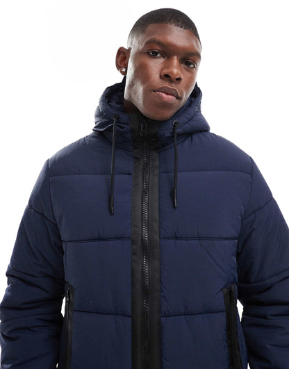 Nylon Puffer Jacket With Contrast Trims