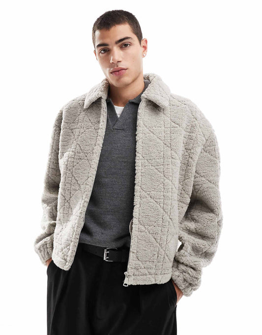 Oversized Quilted Borg Lined Harrington Jacket
