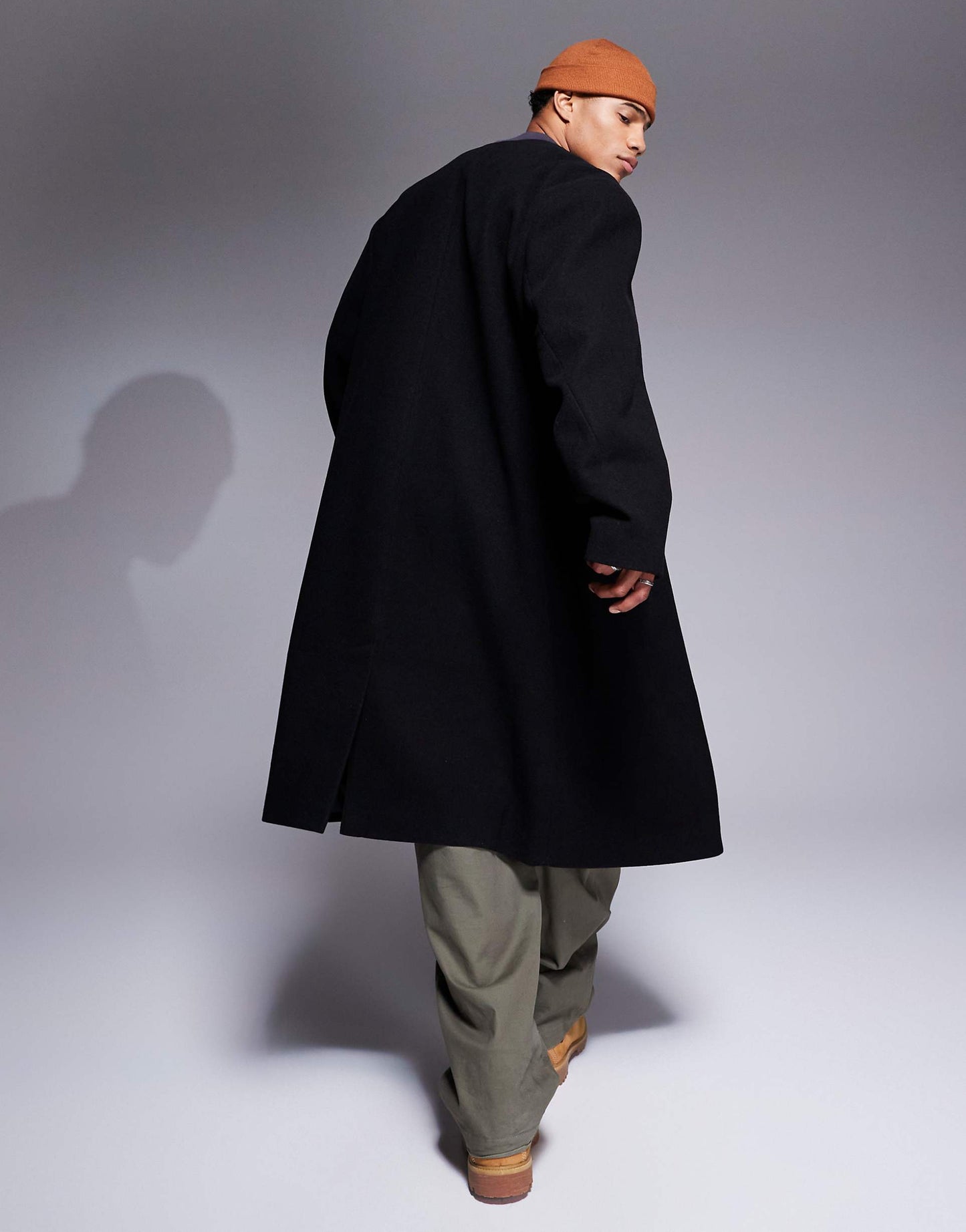 Regular Fit Wool Look Collarless Overcoat