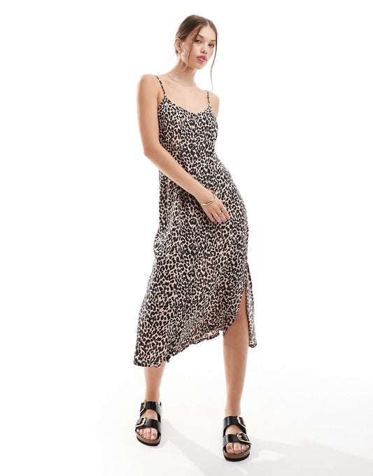 Printed Button-Up Cami Midi Dress