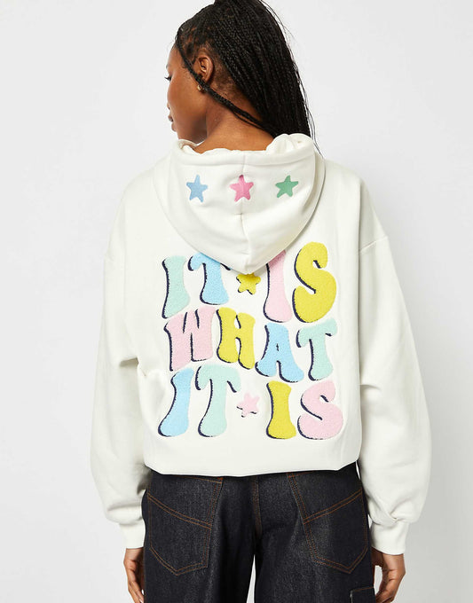 London It Is What It Is Ecru Oversized Hoodie