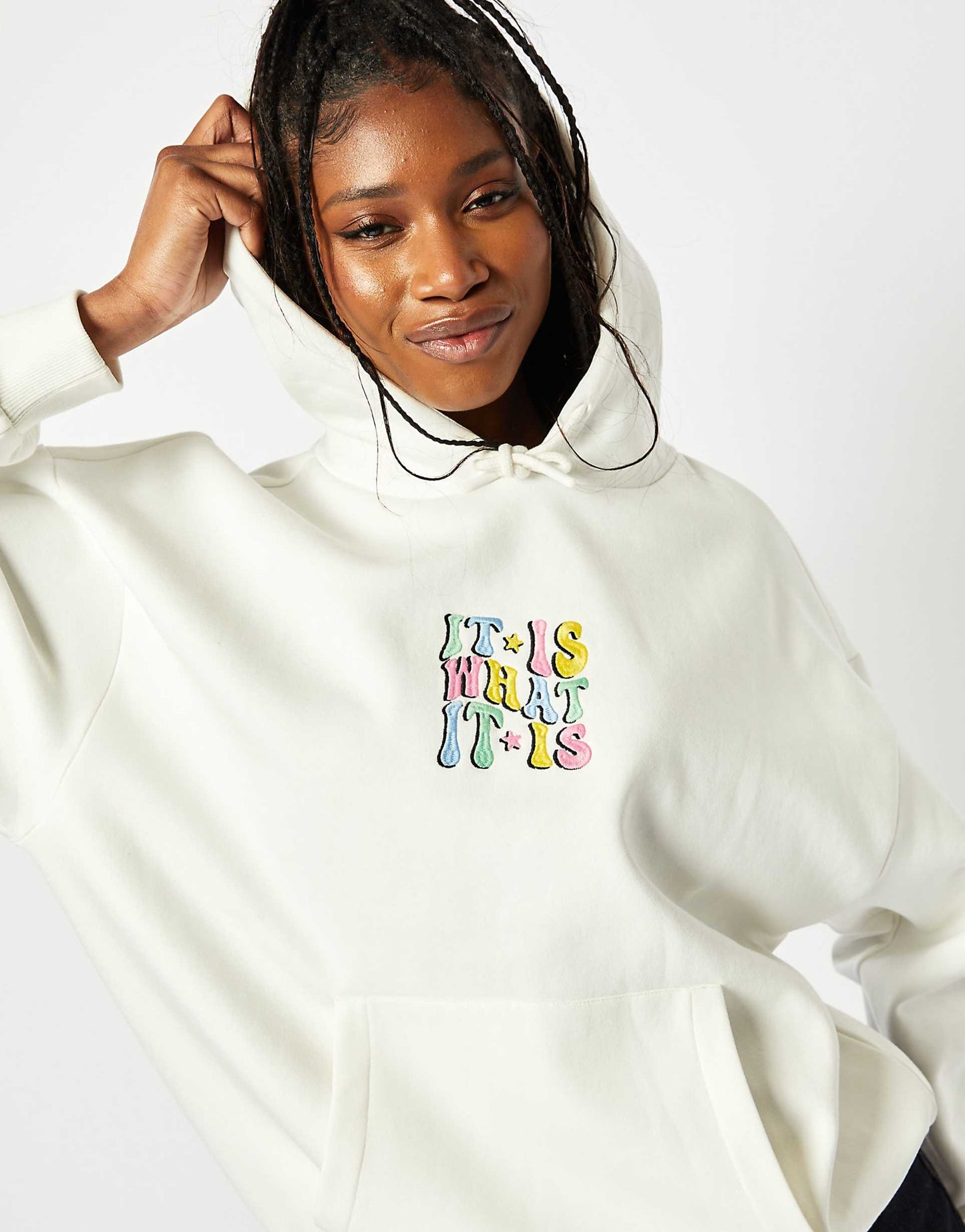 London It Is What It Is Ecru Oversized Hoodie