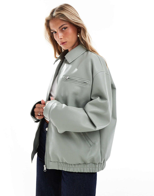 Leather Look Top Collar Jacket