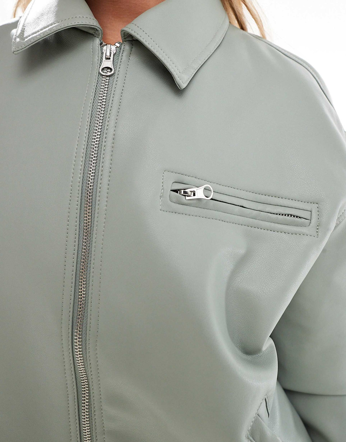 Leather Look Top Collar Jacket