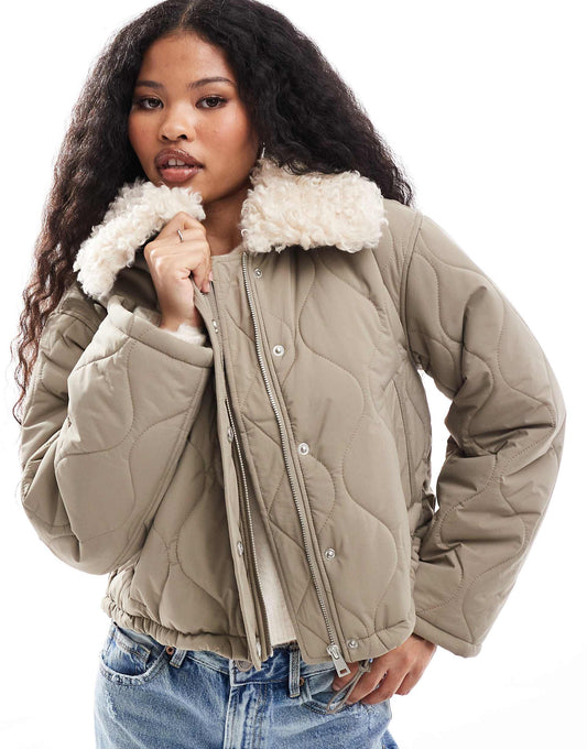 Petite Borg Collar Quilted Jacket