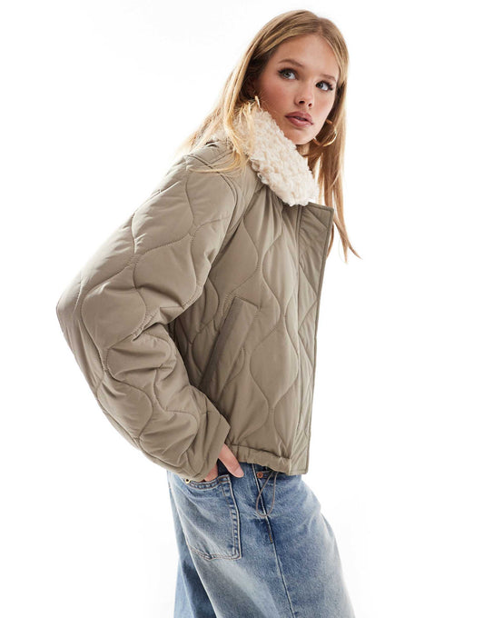Borg Collar Quilted Jacket