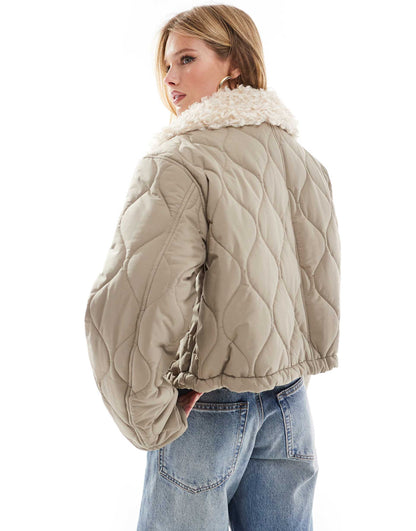 Borg Collar Quilted Jacket