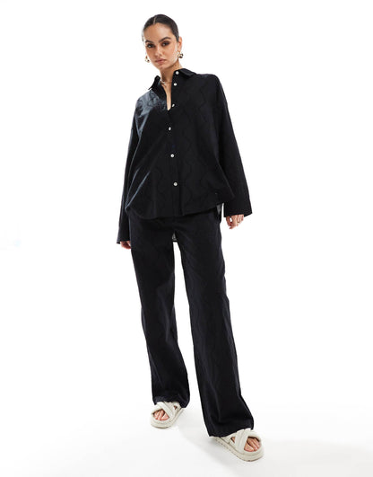 Oversized Broderie Detail Shirt Co-Ord