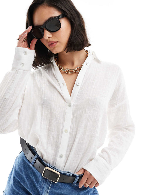 Oversized Long Sleeve Linen Look Shirt