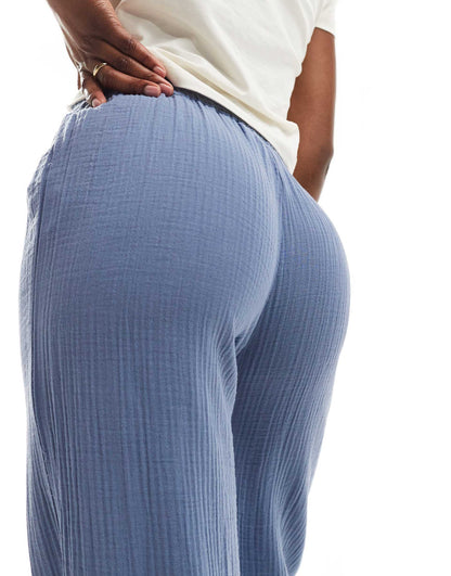 Drawstring Waist Crinkle Finish Trouser