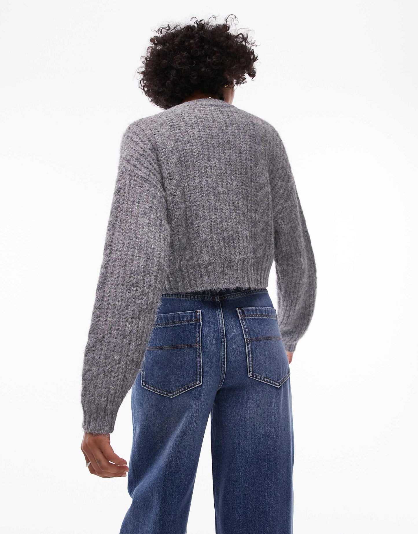 Knitted Cropped Fluffy Cable Cardigan