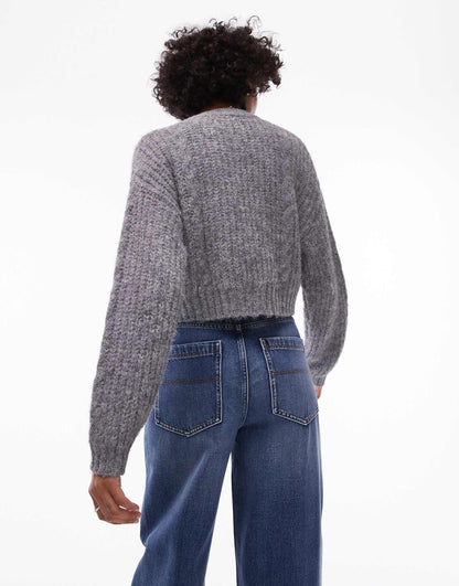 Knitted Cropped Fluffy Cable Cardigan