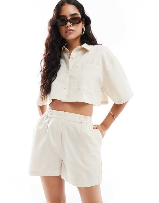 Cropped Shirt Co-Ord With Linen