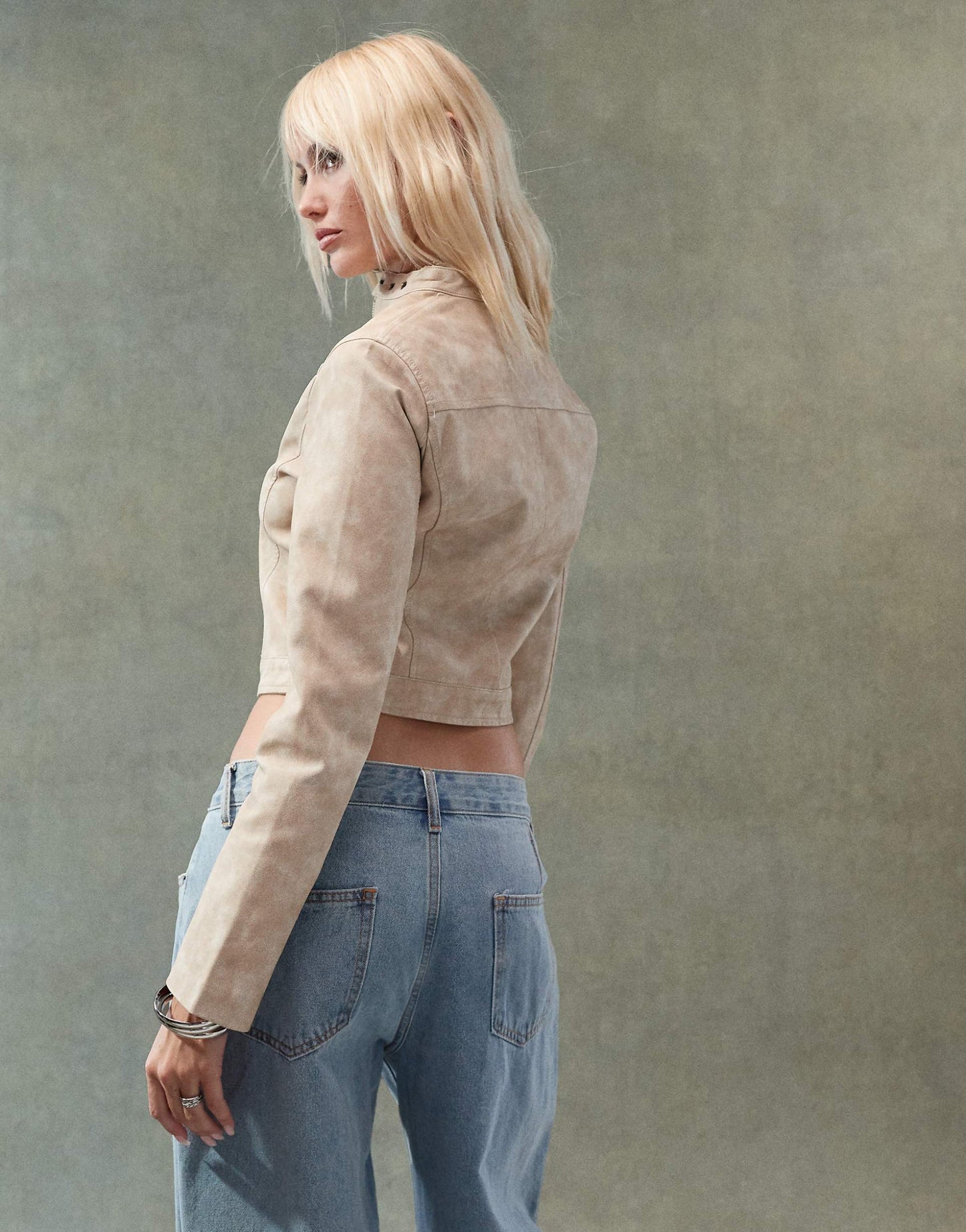Fitted Leather Look Moto Jacket