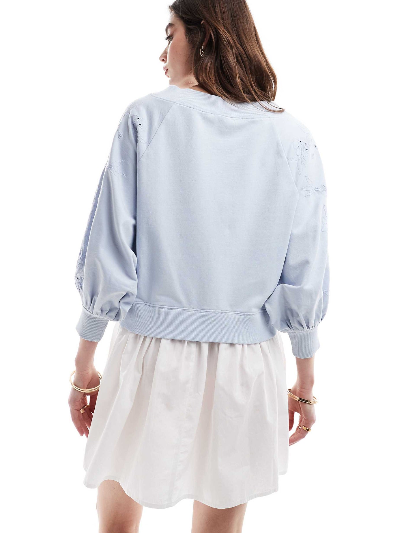 Sweatshirt Mini Dress With Poplin Skirt And Embroidered Sleeves