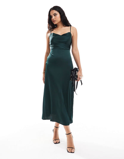 Satin Cowl Neck Cami Maxi Dress