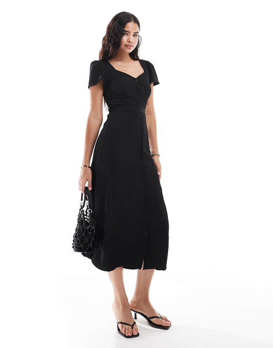 Button Through Midi Tee Dress With Tie Back