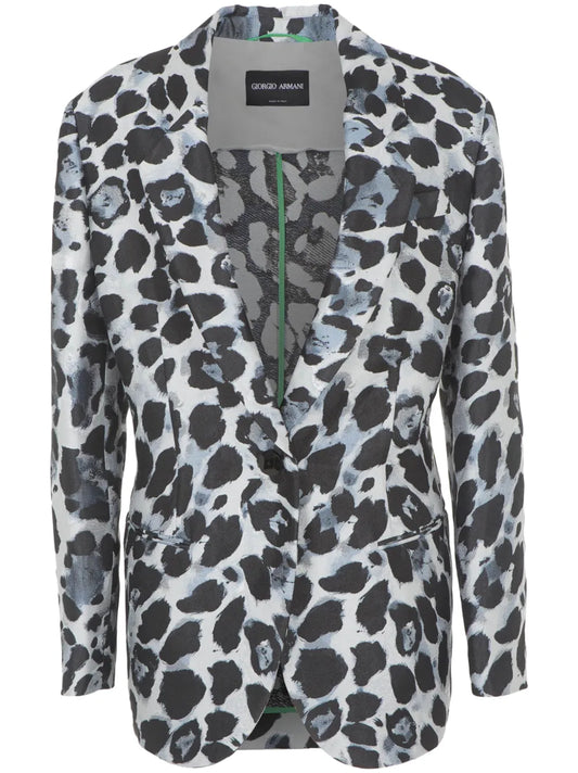 Single-Breasted Leopard-Pattern Blazer